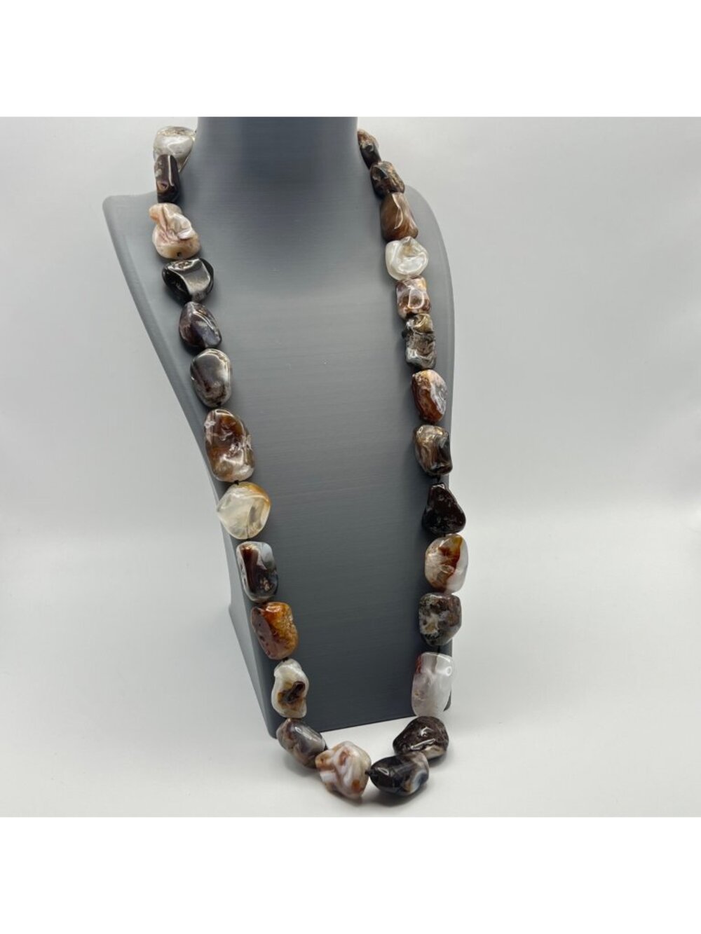 Large Natural Agate Polished Nugget Necklace 29" Sterling Silver Clasp 176.79g